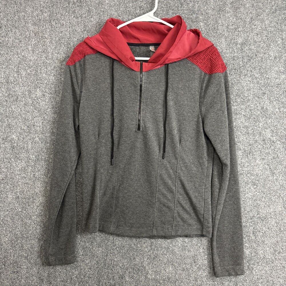 Free People Movement Hoodie 1/2 Zip Womens size L Gray Red Run Walk Outdoors